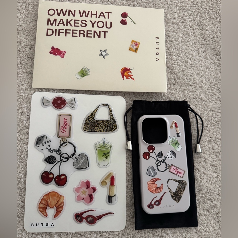 Burga It Girl iPhone 15 Pro case and It Girl Bubble stickers New in package
